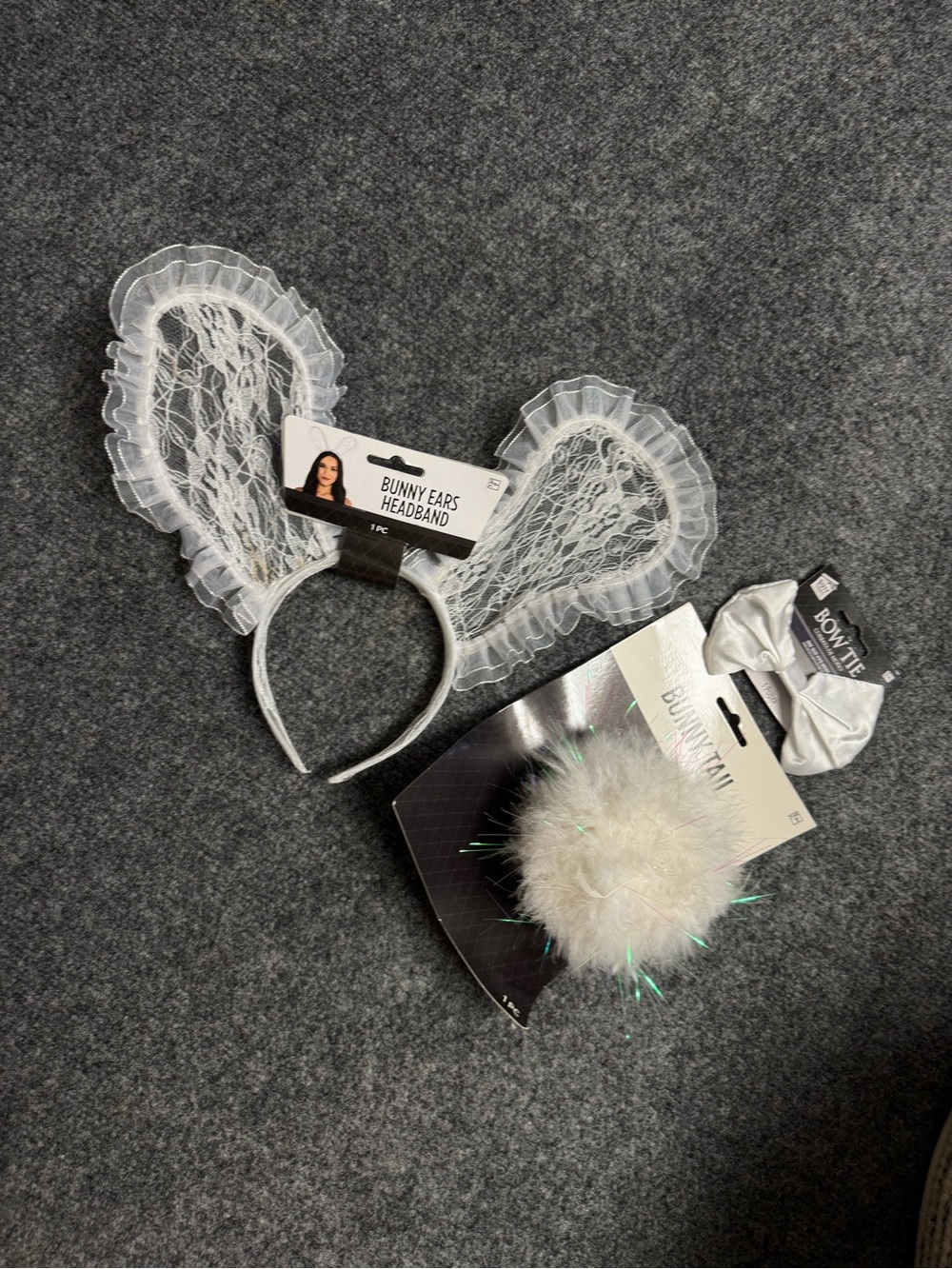 Bunny Ears Headband, Bow tie and Tail Set - White